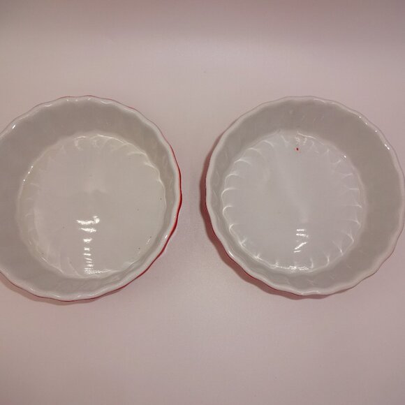 2 Round Royal Norfolk Red & White Ribbed Mini Casserole Dishes Baking Quiche - Picture 5 of 7